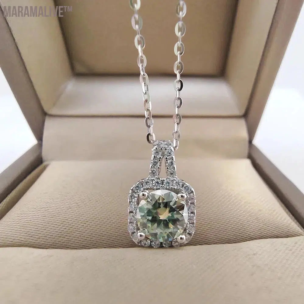 Moissanite Silver Necklace Women 2CT Yellow Blue Green Pink Passed Diamond Test S925 Jewelry Wedding Anniversary Party