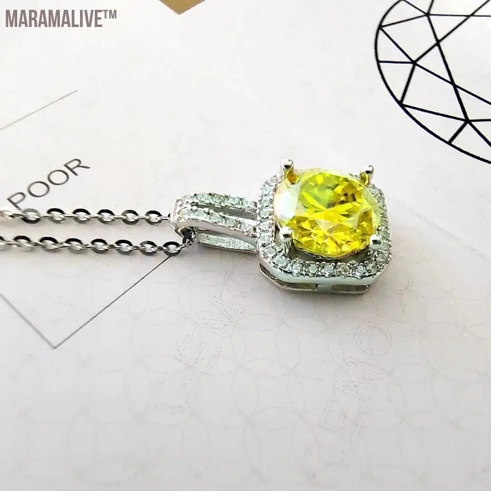 Moissanite Silver Necklace Women 2CT Yellow Blue Green Pink Passed Diamond Test S925 Jewelry Wedding Anniversary Party