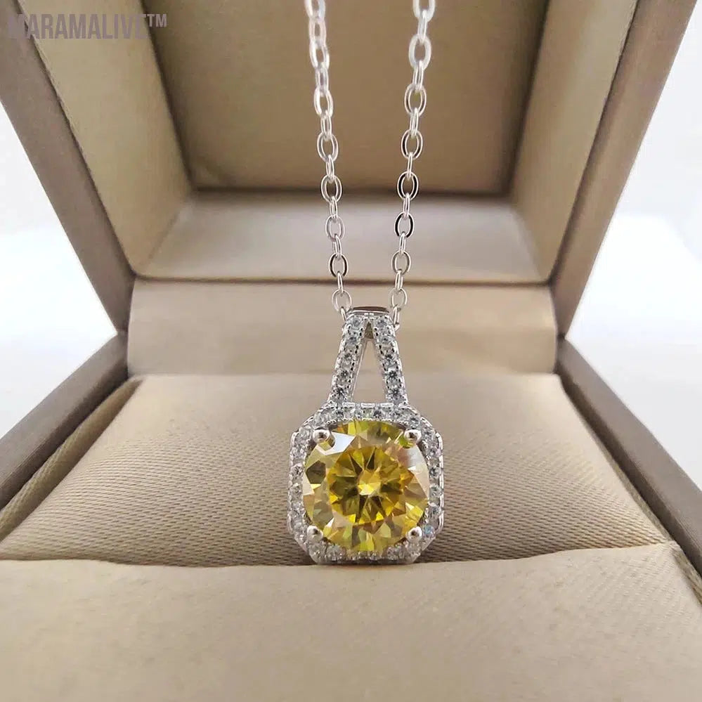 Moissanite Silver Necklace Women 2CT Yellow Blue Green Pink Passed Diamond Test S925 Jewelry Wedding Anniversary Party