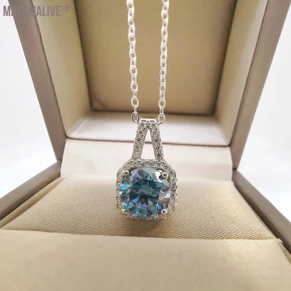 Moissanite Silver Necklace Women 2CT Yellow Blue Green Pink Passed Diamond Test S925 Jewelry Wedding Anniversary Party