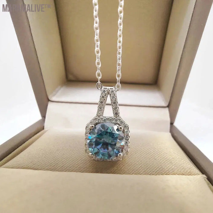 Moissanite Silver Necklace Women 2CT Yellow Blue Green Pink Passed Diamond Test S925 Jewelry Wedding Anniversary Party