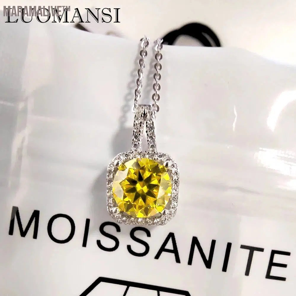 Moissanite Silver Necklace Women 2CT Yellow Blue Green Pink Passed Diamond Test S925 Jewelry Wedding Anniversary Party