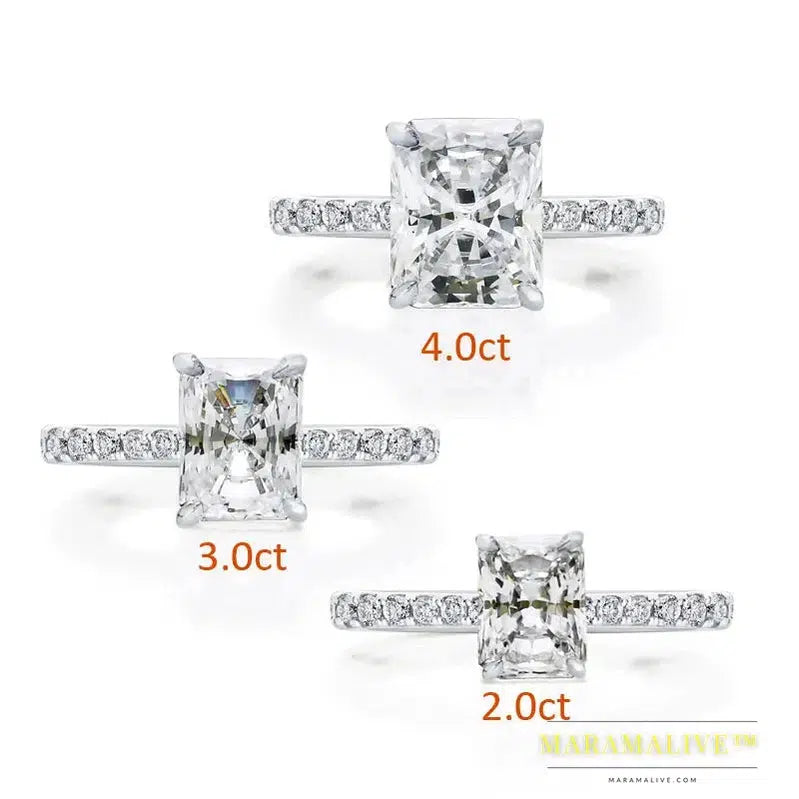 Moissanite Solitaire Engagement Rings 2/3/4ct Radiant Cut D Color Solid 925 Sterling Silver Women Wedding Jewelry Gifts