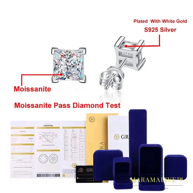 Moissanite Stud Earrings For Women Luxury Jewelry Original 925 Sterling Diamond Wedding Party Earring Gift