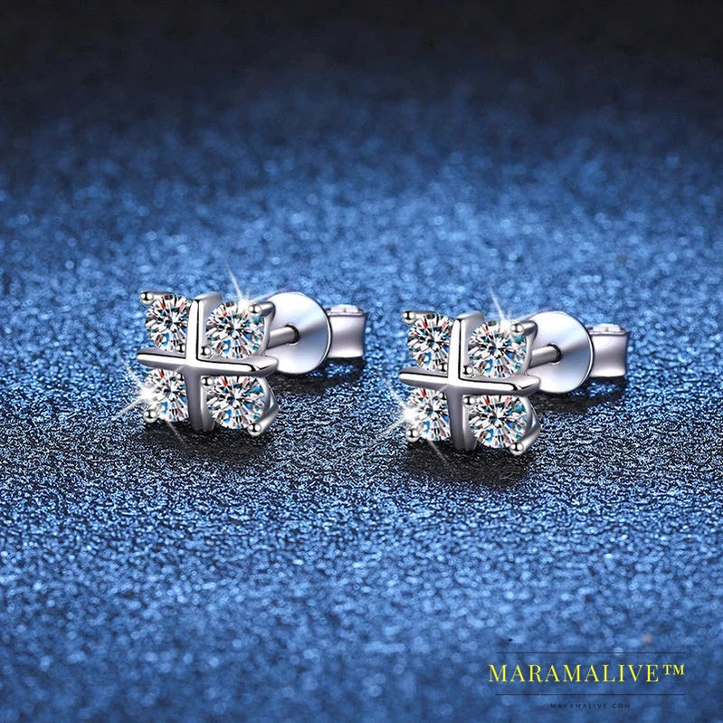 Moissanite Stud Earrings For Women Top Quality 925 Sterling Silver Sparkling Diamond Engagement Wedding Jewelry