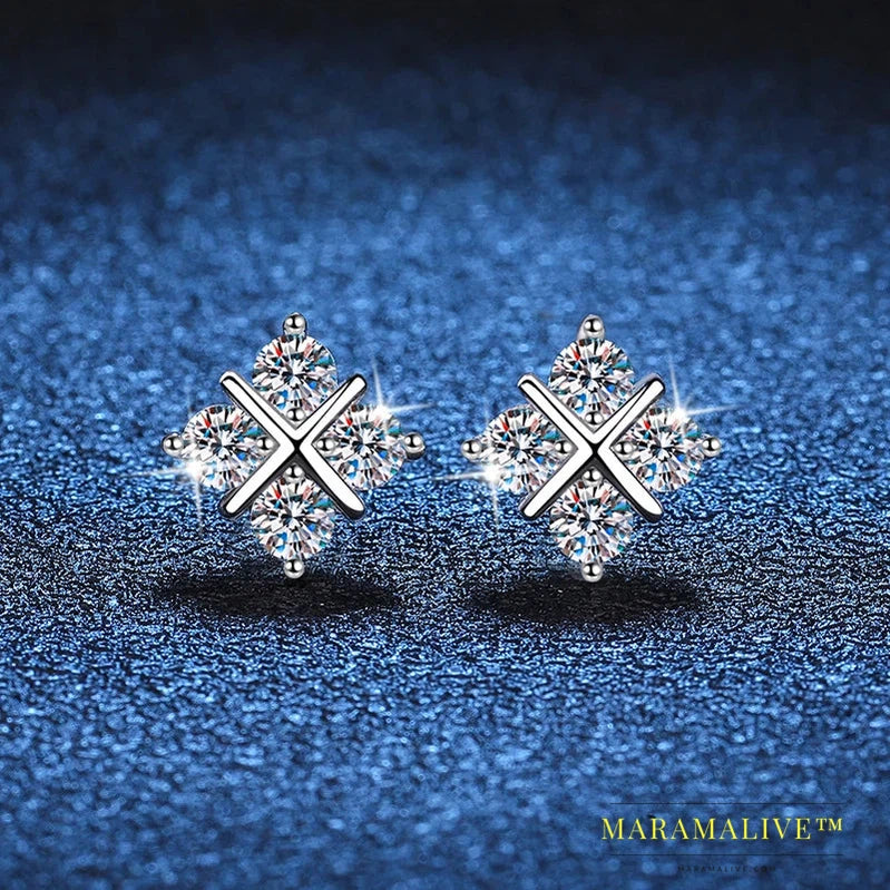 Moissanite Stud Earrings For Women Top Quality 925 Sterling Silver Sparkling Diamond Engagement Wedding Jewelry