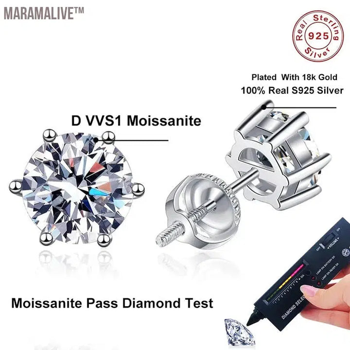 Moissanite Stud Earrings White Gold Plated - Affordable Luxury