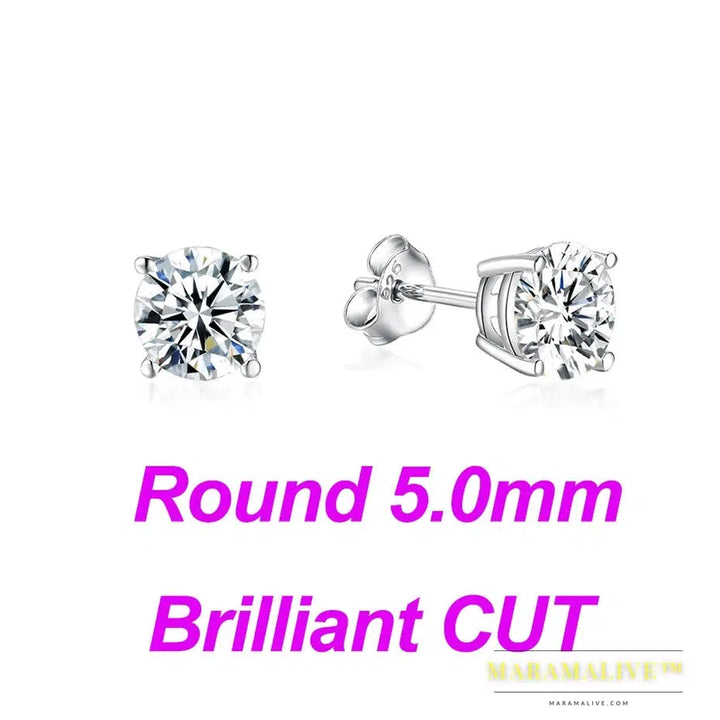 Moissanite Stud Earrings for Women Solid 925 Sterling Silver Brillant Cut D VVS Solitaire for Christmas Fine