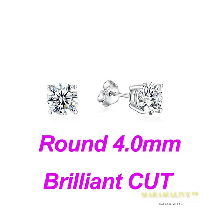 Moissanite Stud Earrings for Women Solid 925 Sterling Silver Brillant Cut D VVS Solitaire for Christmas Fine