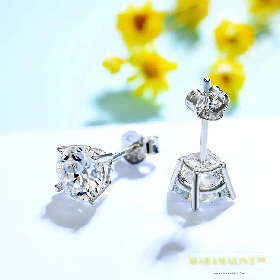 Moissanite Stud Earrings for Women Solid 925 Sterling Silver Brillant Cut D VVS Solitaire for Christmas Fine