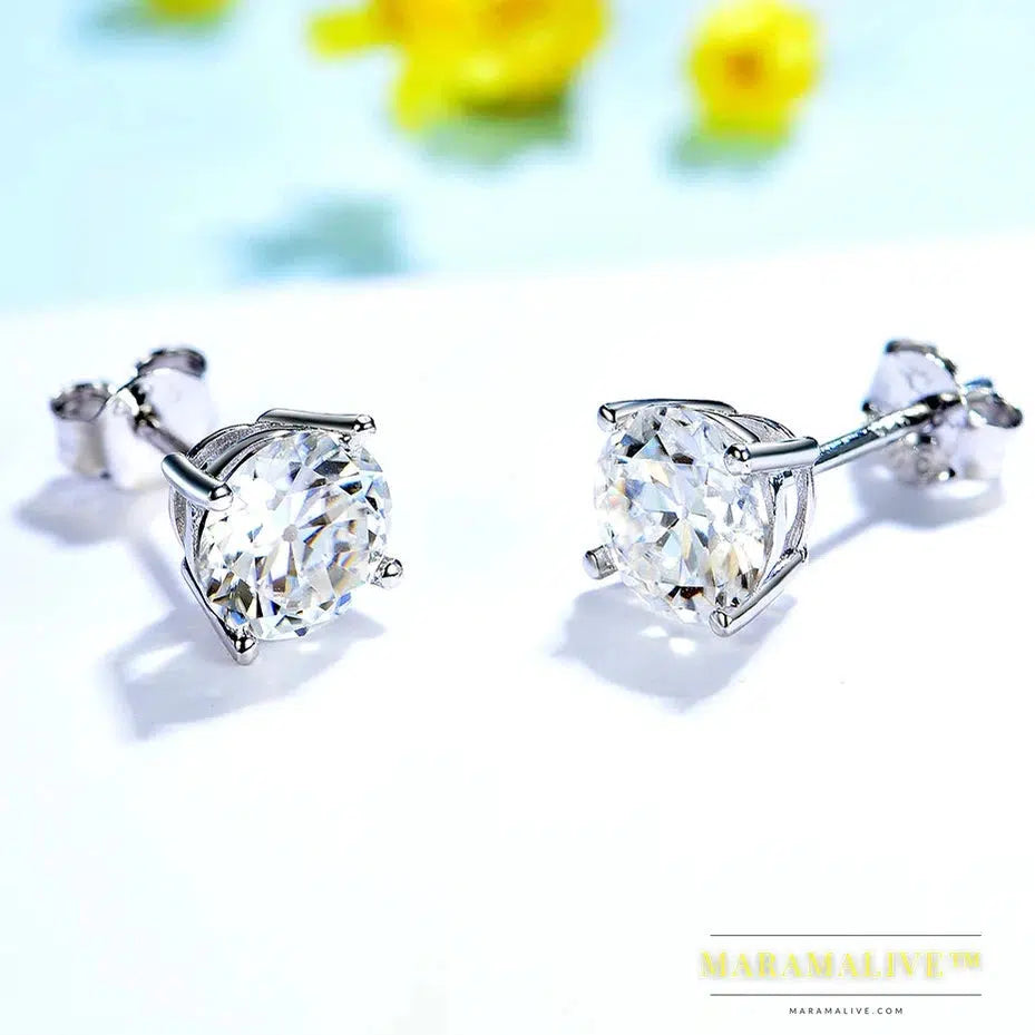 Moissanite Stud Earrings for Women Solid 925 Sterling Silver Brillant Cut D VVS Solitaire for Christmas Fine