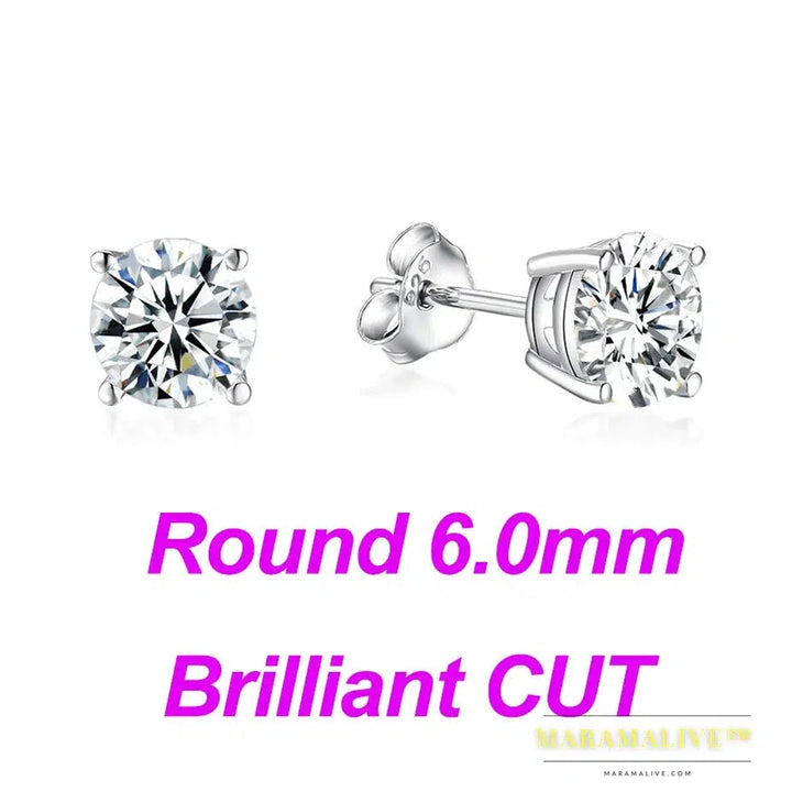 Moissanite Stud Earrings for Women Solid 925 Sterling Silver Brillant Cut D VVS Solitaire for Christmas Fine