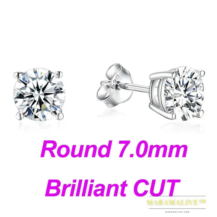 Moissanite Stud Earrings for Women Solid 925 Sterling Silver Brillant Cut D VVS Solitaire for Christmas Fine