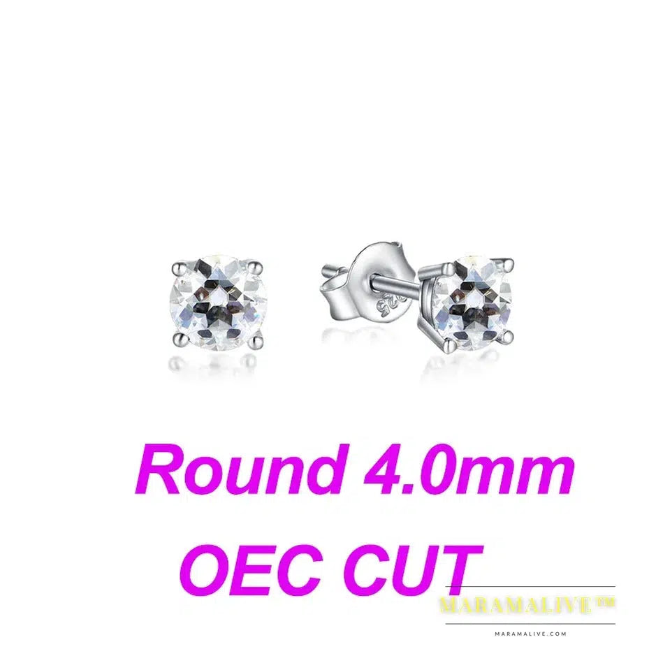 Moissanite Stud Earrings for Women Solid 925 Sterling Silver Brillant Cut D VVS Solitaire for Christmas Fine