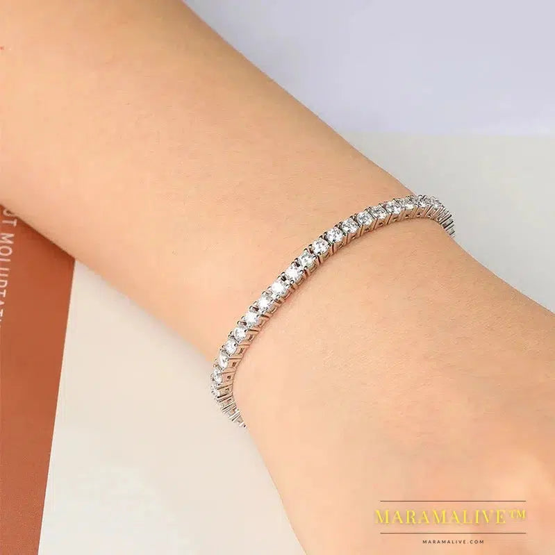 Moissanite Tennis Bracelet for Women Gift Platinum Plated 100% 925 Sterling Silver Wedding Jewelry