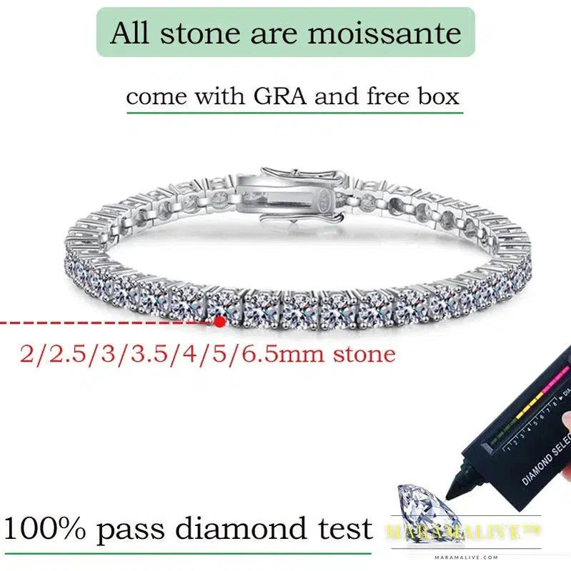 Moissanite Tennis Bracelet for Women Gift Platinum Plated 100% 925 Sterling Silver Wedding Jewelry