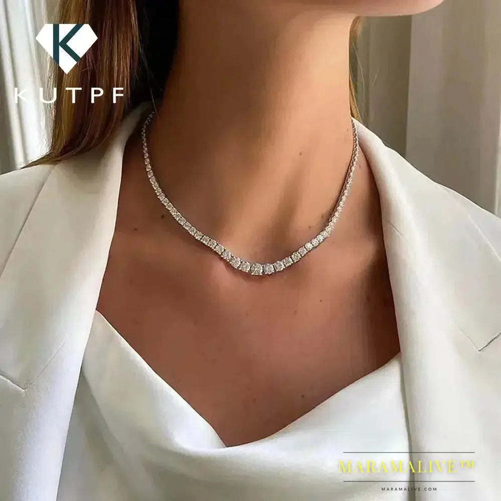 Moissanite Tennis Necklace 925 Sterling Silver D Color Lab Diamond Necklaces with GRA Certificate Fine Jewelry for Women