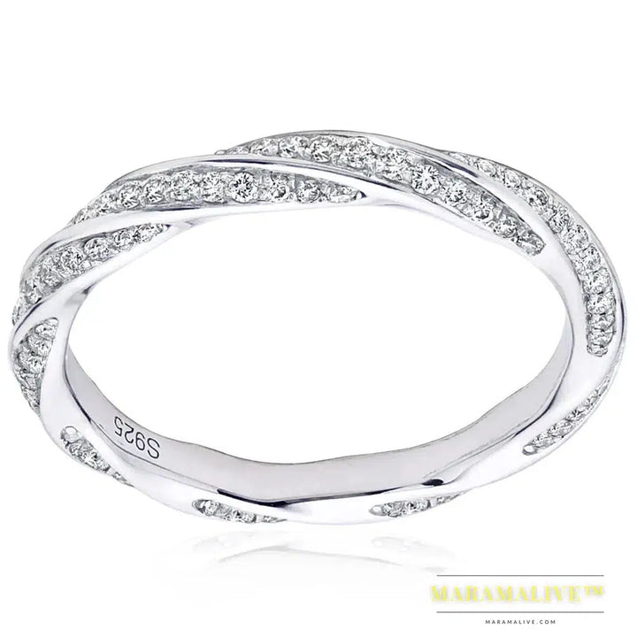 Moissanite Wedding Band For Women 14K Gold Plated 925 Sterling Silver Infinity Twist 2mm Width Eternity Rings