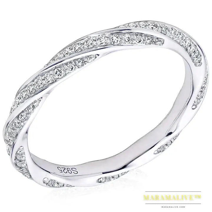 Moissanite Wedding Band For Women 14K Gold Plated 925 Sterling Silver Infinity Twist 2mm Width Eternity Rings