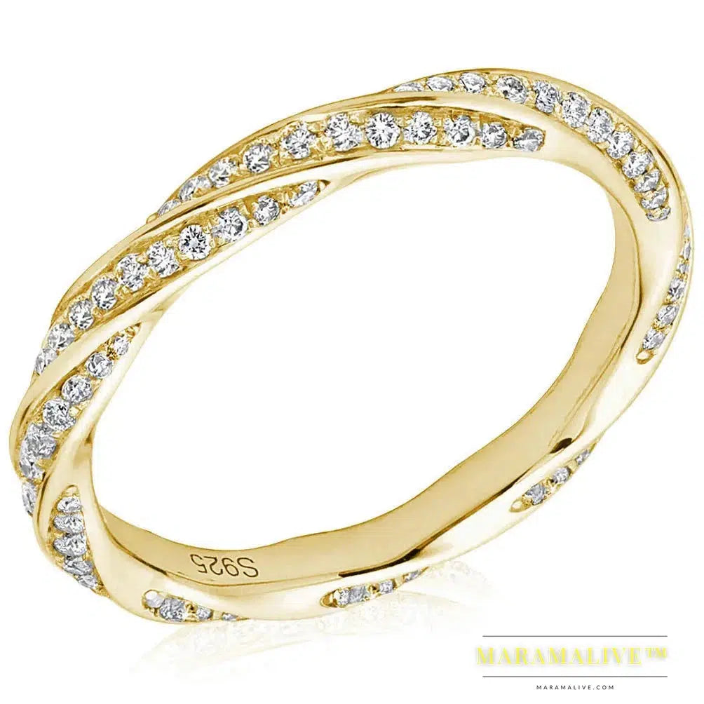 Moissanite Wedding Band For Women 14K Gold Plated 925 Sterling Silver Infinity Twist 2mm Width Eternity Rings