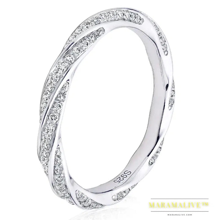 Moissanite Wedding Band For Women 14K Gold Plated 925 Sterling Silver Infinity Twist 2mm Width Eternity Rings