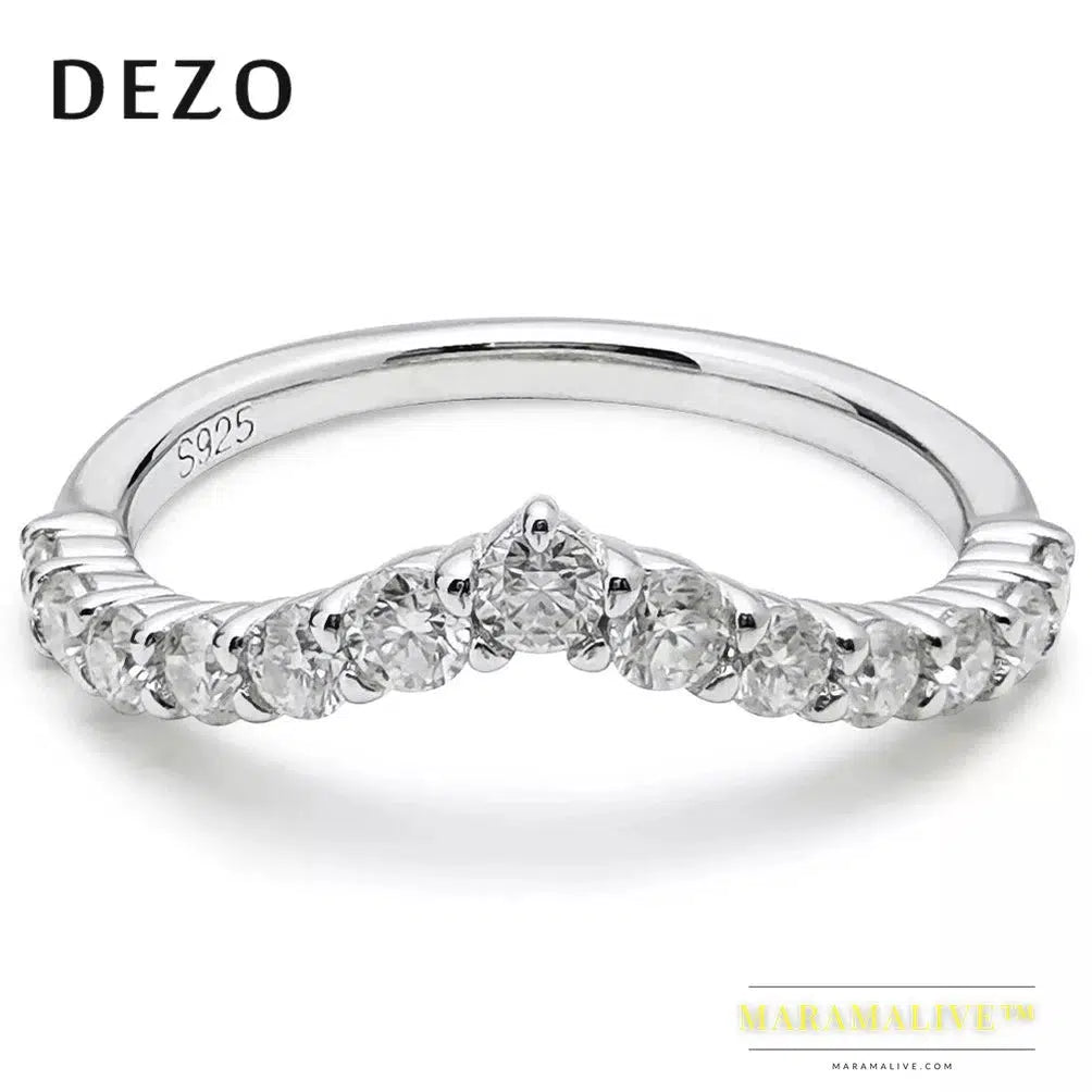 Moissanite Wedding Band Solid 925 Sterling Silver V Curved Half Eternity Band Rings For Women Fashion Stacking