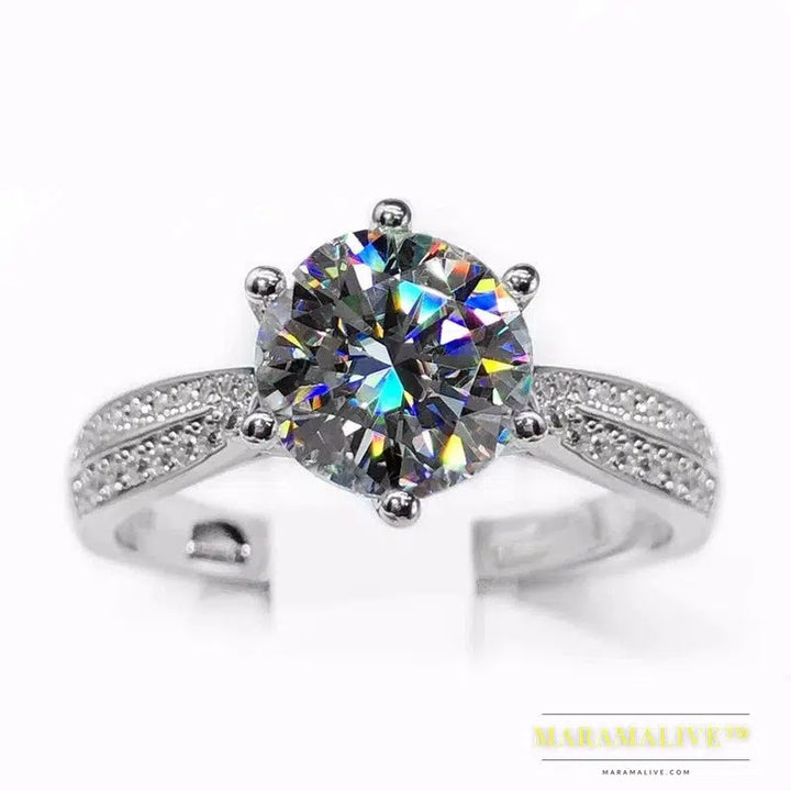 Moissanite Wedding Rings Women 925 Sterling Silver Plated 18K White Gold Ring Engagement Promise Band Jewelry