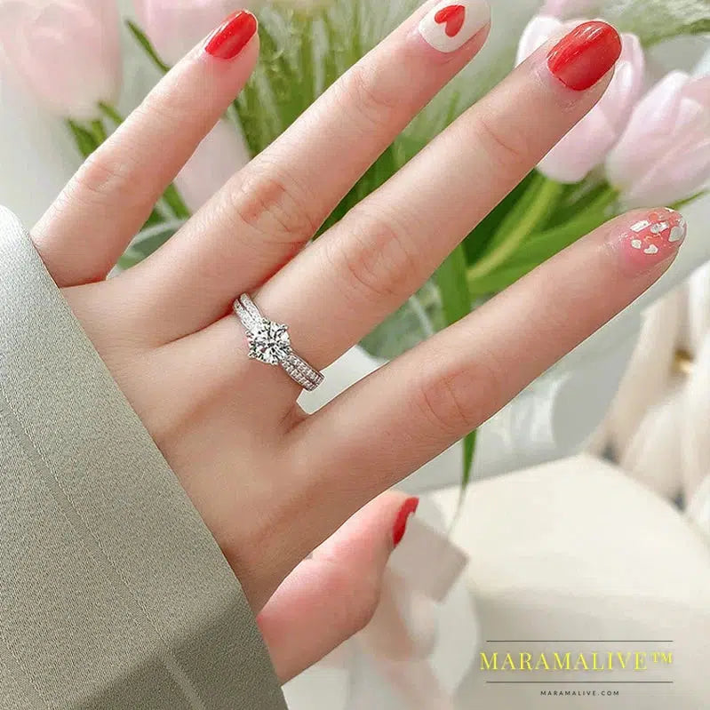 Moissanite Wedding Rings Women 925 Sterling Silver Plated 18K White Gold Ring Engagement Promise Band Jewelry