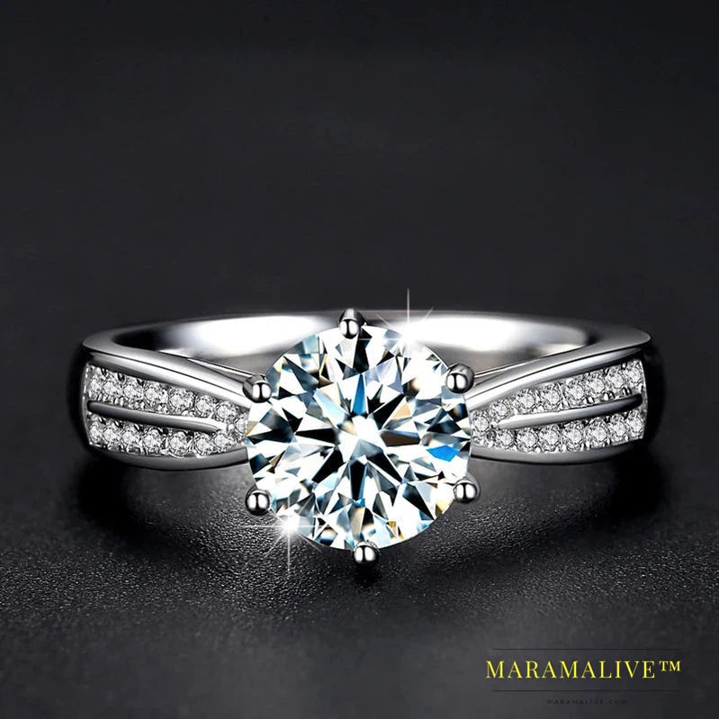 Moissanite Wedding Rings Women 925 Sterling Silver Plated 18K White Gold Ring Engagement Promise Band Jewelry