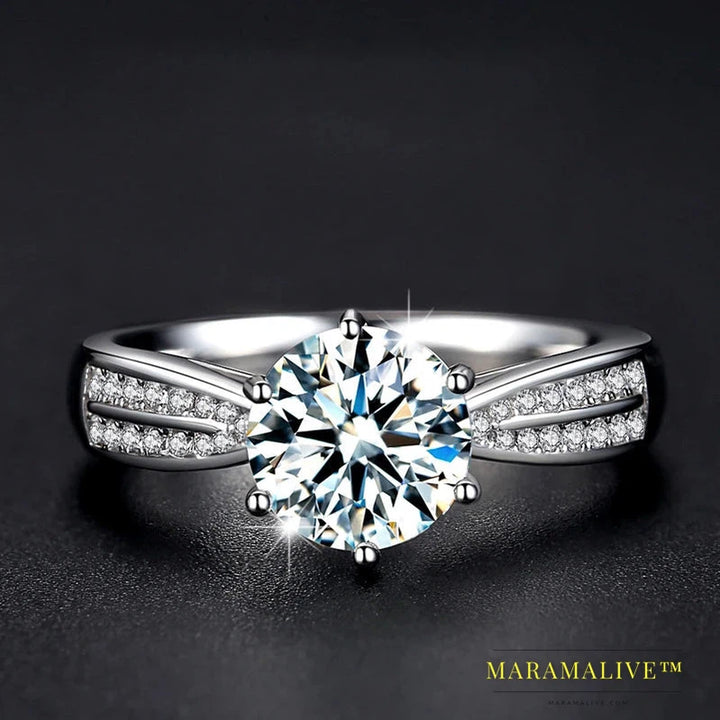 Moissanite Wedding Rings Women 925 Sterling Silver Plated 18K White Gold Ring Engagement Promise Band Jewelry