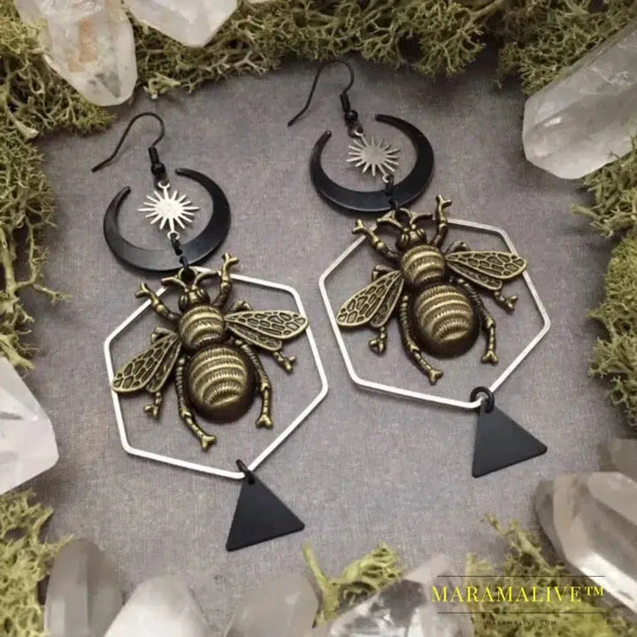 Moon Queen Bee Statement Earrings Creativity Handmade Jewelry Wicca Big Weird Darkness Witch Women Gift Goth Statement Grunge