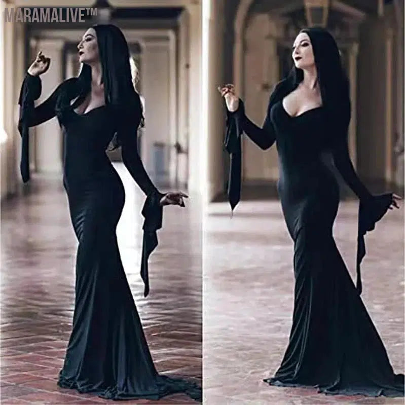 Movie Wednesday Family Proms Cospaly Morticia Costume Black Punk Gothic Dress Gomez Uniform Party Carnival Wig Adult Outfit