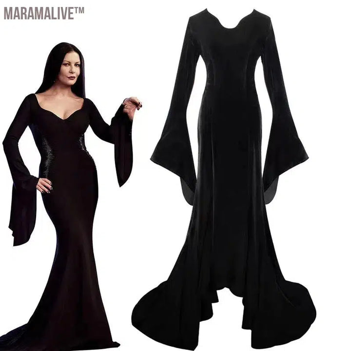 Movie Wednesday Family Proms Cospaly Morticia Costume Black Punk Gothic Dress Gomez Uniform Party Carnival Wig Adult Outfit