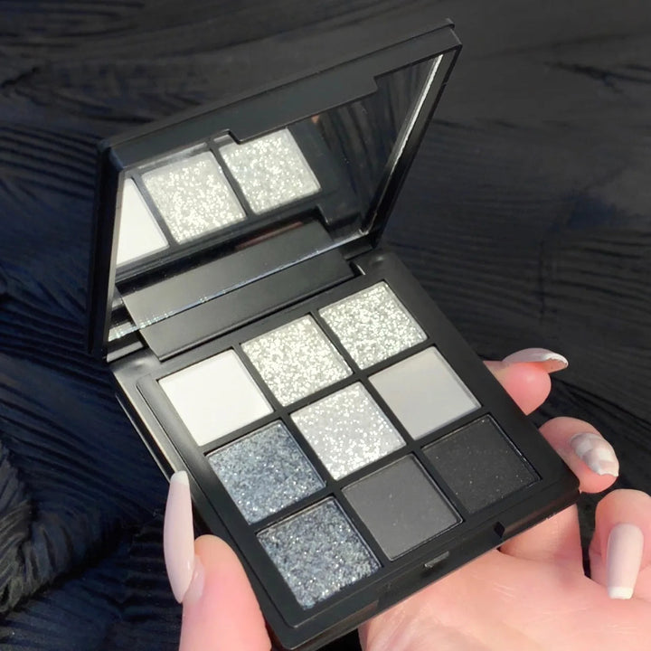 Mysterious Gothic Punk 9 Colors Smoky Eyeshadow Palette - Glitter & Matte High Pigment with Sleek Mirror