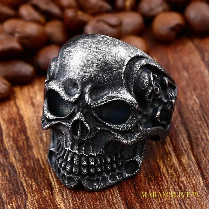 Mysterious Portrait Retro Pattern Skull Ring Biker High Quality Jewelry