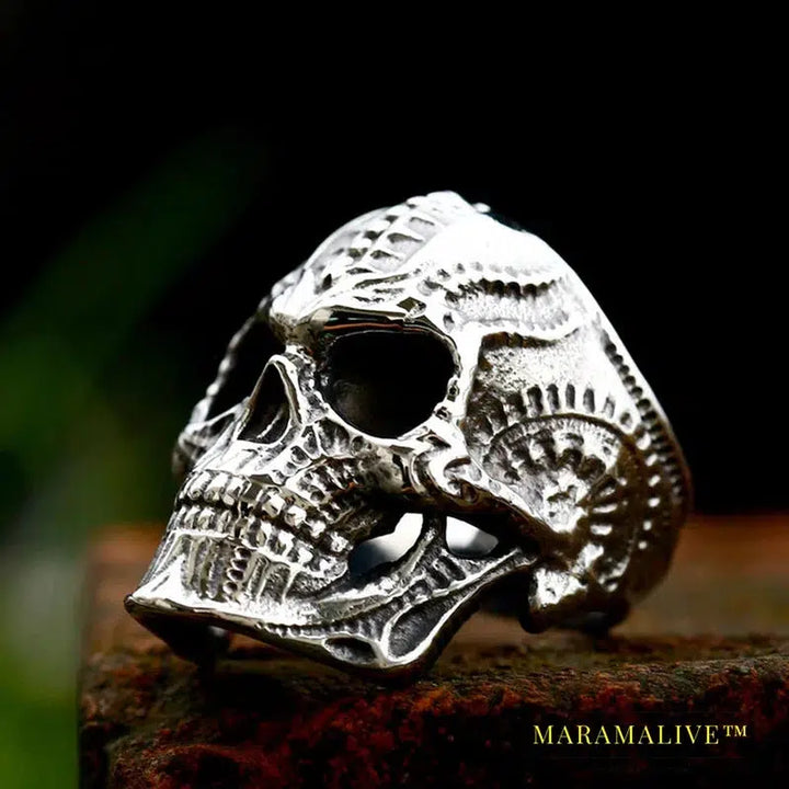 Mysterious Portrait Retro Pattern Skull Ring Biker High Quality Jewelry