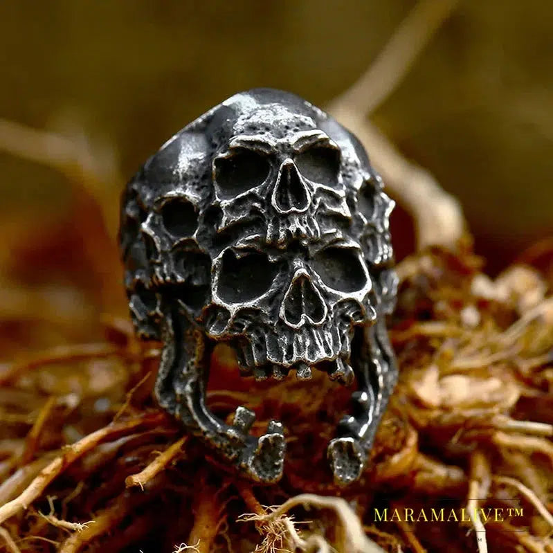 Mysterious Portrait Retro Pattern Skull Ring Biker High Quality Jewelry