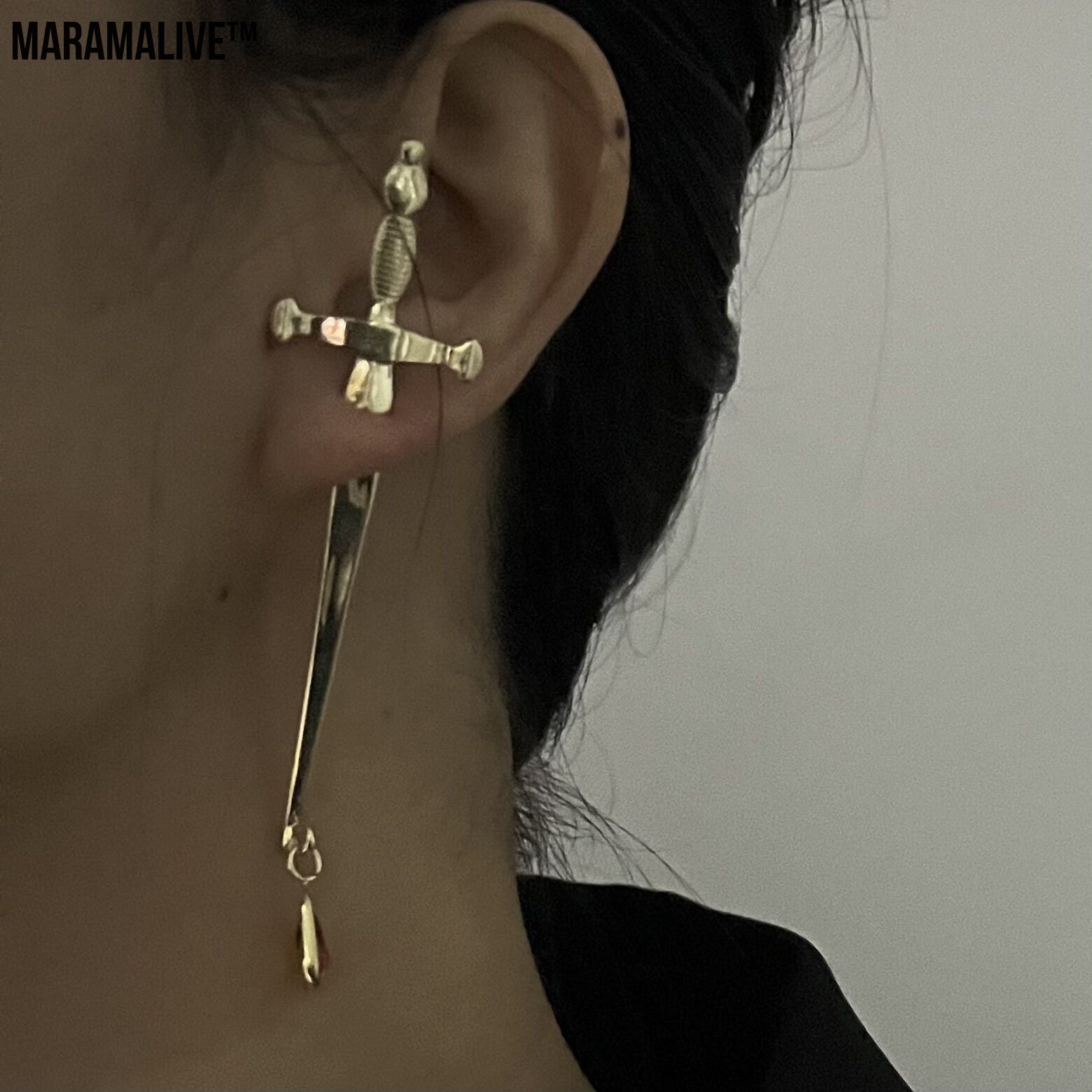 Nail Small Punk Personality Cross Ruby Personality Long Earrings