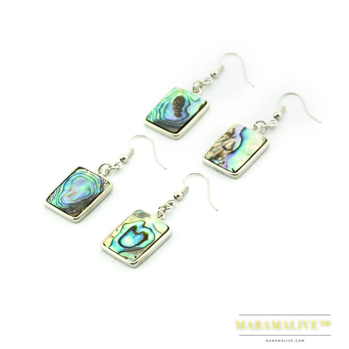 Natural Abalone Colorful Shell Rectangular Edging Ethnic Style Jewelry Earrings