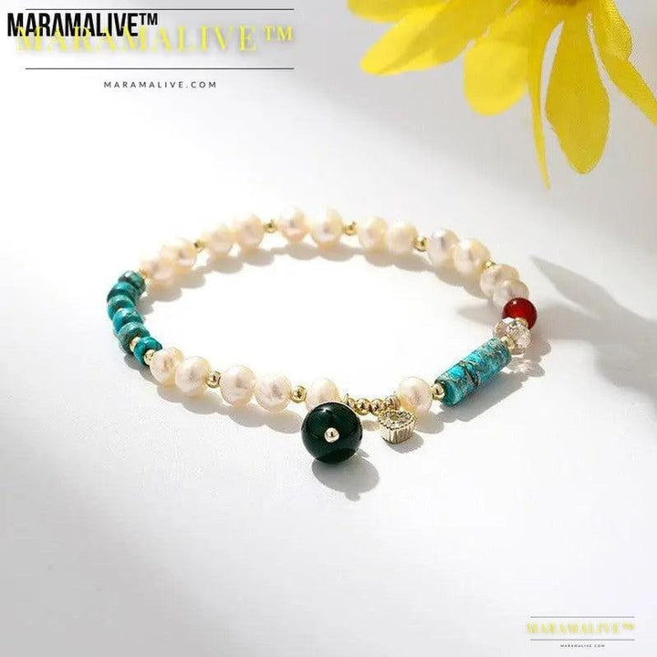 Natural Freshwater Pearl Color Matching Agate Turquoise Bracelet