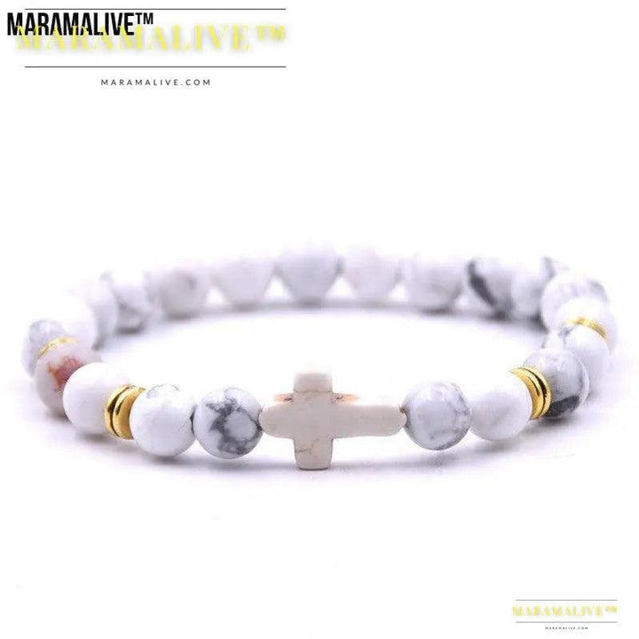 Natural Stone White Turquoise Cross Bracelet Multi-color Optional