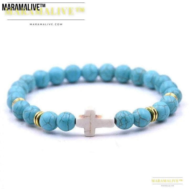 Natural Stone White Turquoise Cross Bracelet Multi-color Optional