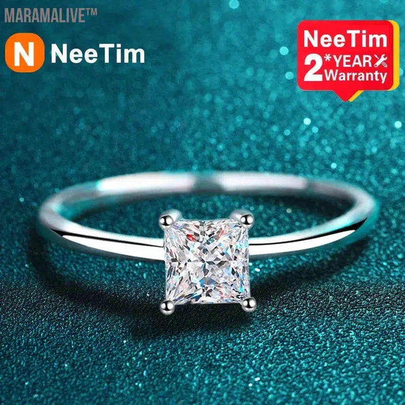 NeeTim 0.6 Carat Princess Moissanite Engagement Ring Women Proposal Bridal Rings Sterling Silver Wedding Band with Certificate