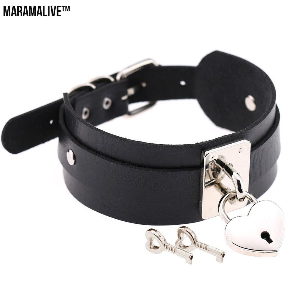 Neo Gothic Romance PU Leather Choker or Bracelet with Metal Heart Lock