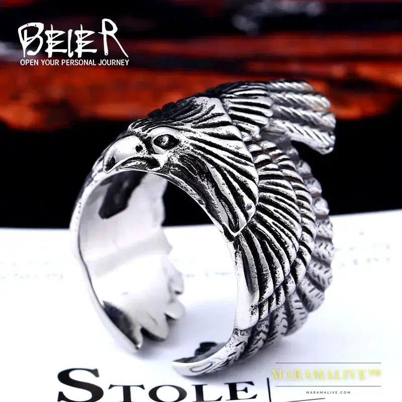 New 316L Stainless Steel High Quality Flying Eagle Birds Men Ring Domineering Men's Ring