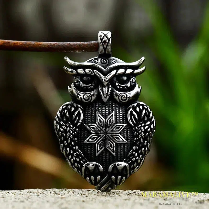 New 316L Stainless Steel Nordic Vikings Runes Amulet Pendant Owl Necklace Owl Runes Necklace Nordic Talisman