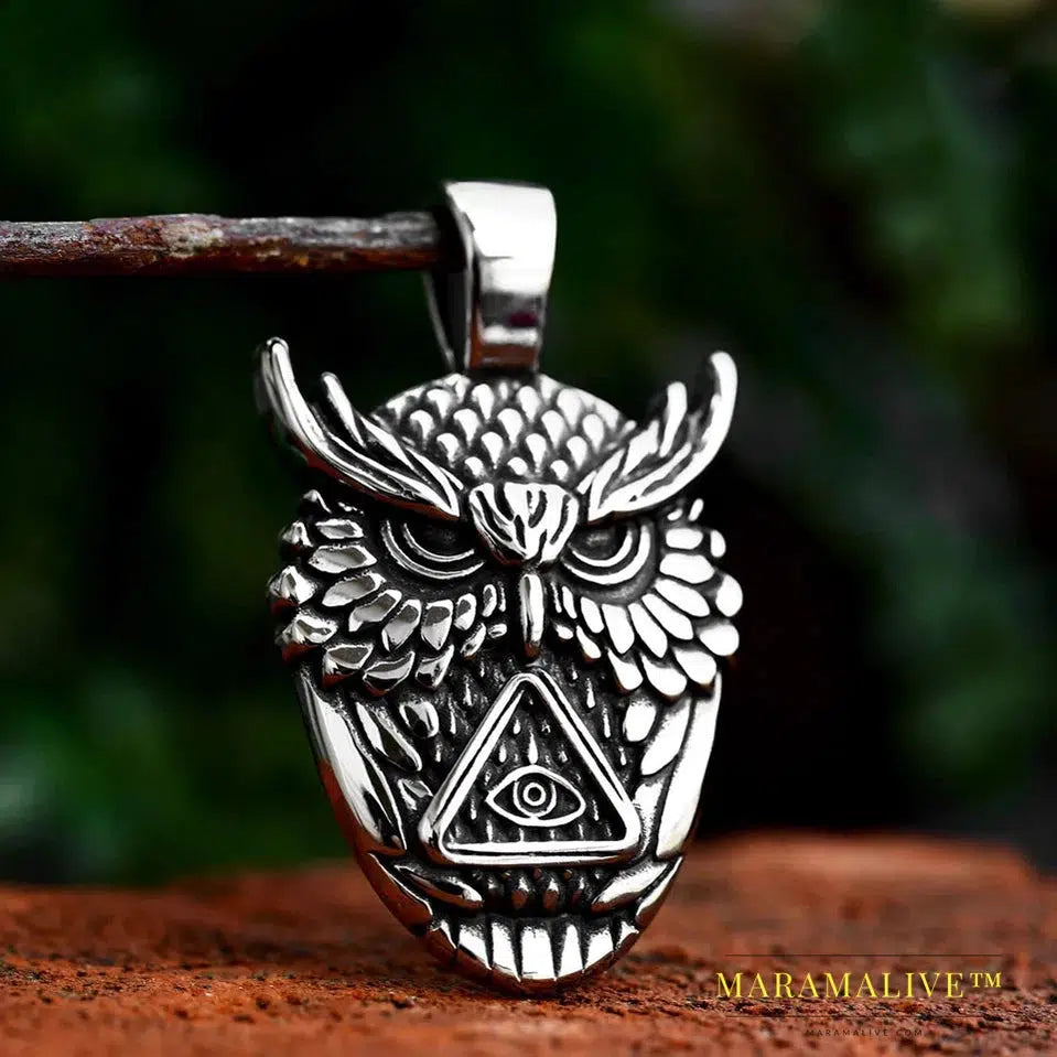 New 316L Stainless Steel Nordic Vikings Runes Amulet Pendant Owl Necklace Owl Runes Necklace Nordic Talisman