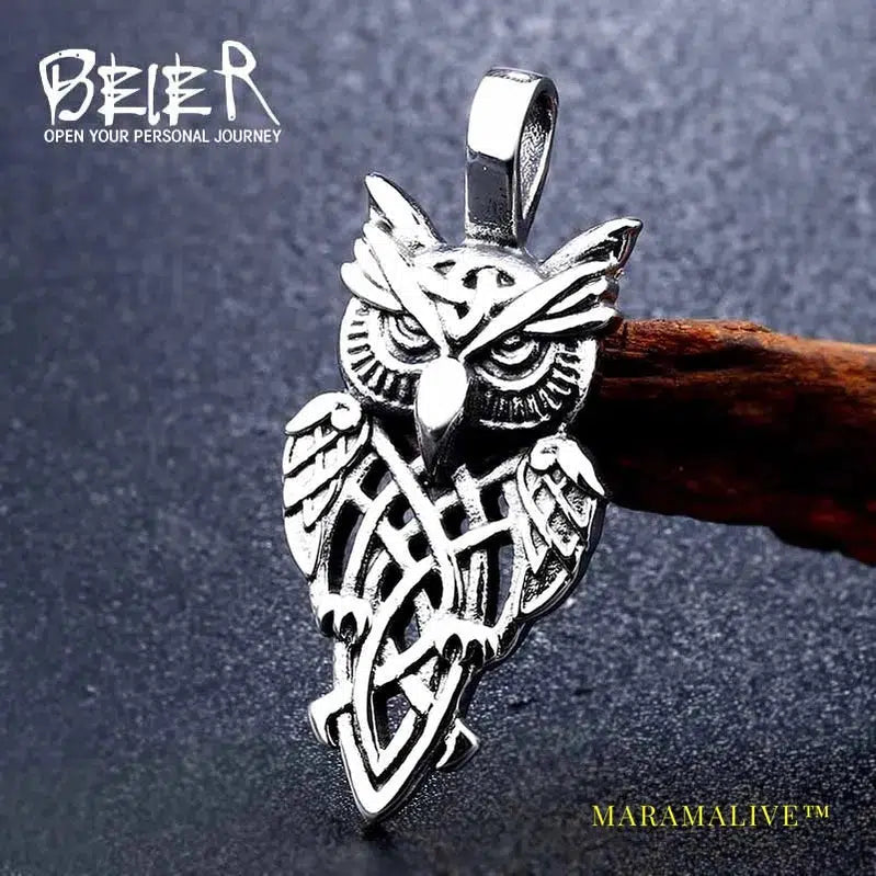 New 316L Stainless Steel Nordic Vikings Runes Amulet Pendant Owl Necklace Owl Runes Necklace Nordic Talisman