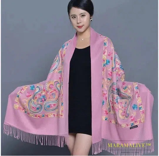 New Arrival Shawl Women Embroider Flower Scarf Pashmina Cashmere Scarf Winter Warm Fine Tassels Scarf Shawl Fashion Shawl Scarve