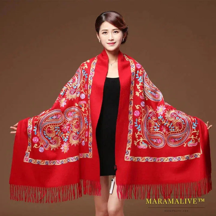 New Arrival Shawl Women Embroider Flower Scarf Pashmina Cashmere Scarf Winter Warm Fine Tassels Scarf Shawl Fashion Shawl Scarve